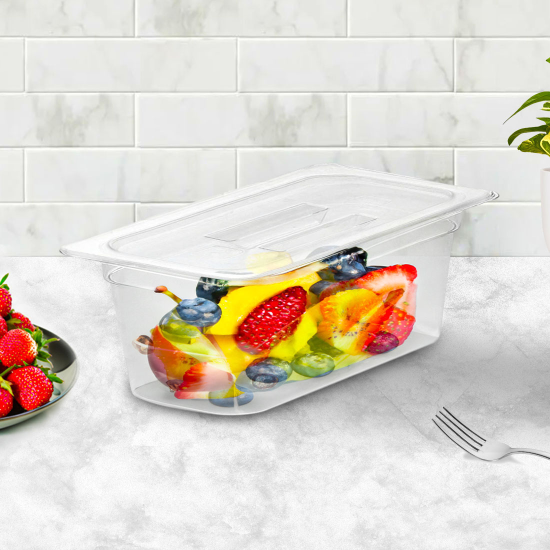 SOGA 100mm Clear Gastronorm GN Pan 1/3 Food Tray Storage Bundle of 2 with Lid, , , , , ,  - AU DEPOT 2