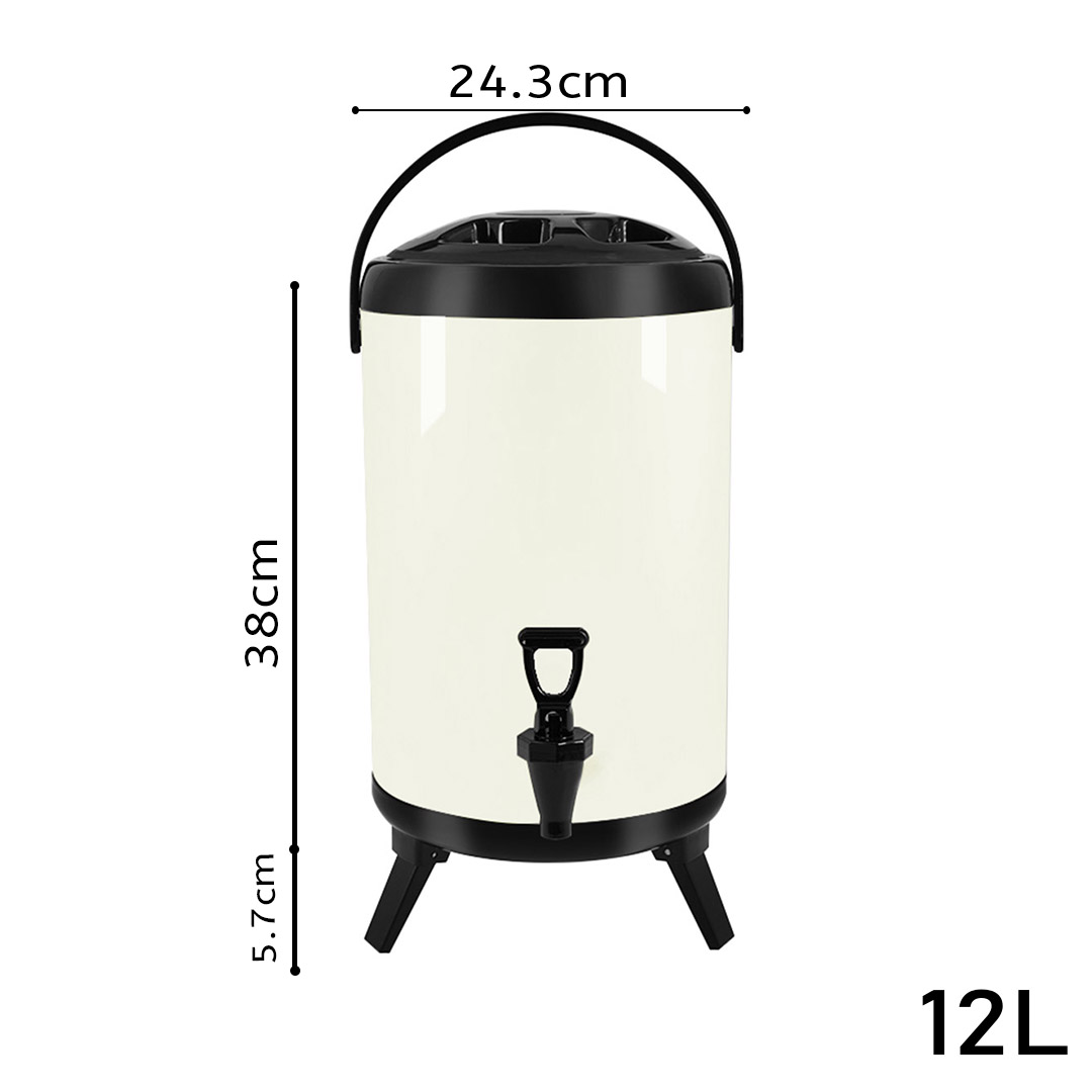 SOGA 12L Stainless Steel Insulated Milk Tea Barrel Hot and Cold Beverage Dispenser Container with Faucet White, , , , , ,  - AU DEPOT 2