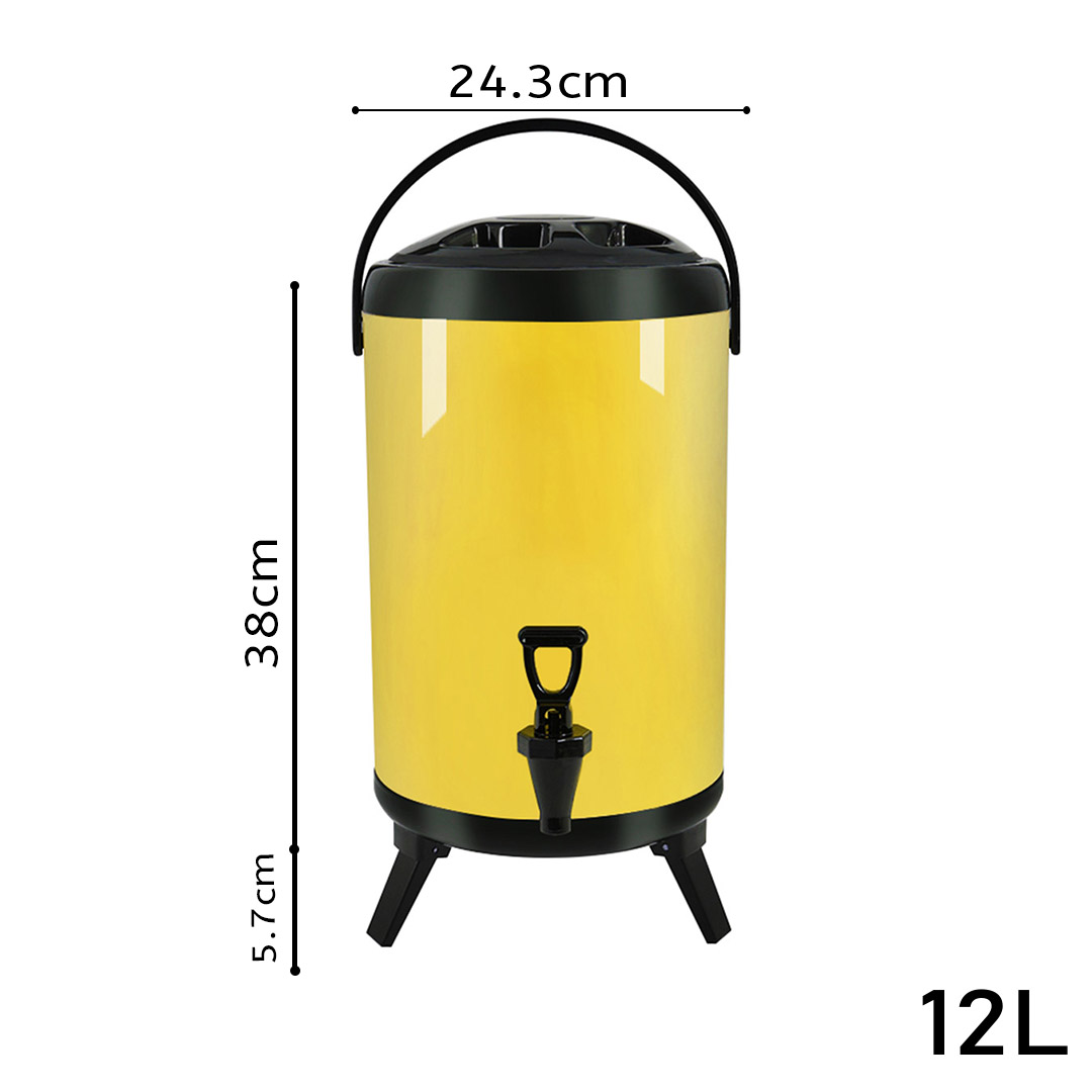 SOGA 12L Stainless Steel Insulated Milk Tea Barrel Hot and Cold Beverage Dispenser Container with Faucet Yellow, , , , , ,  - AU DEPOT 2