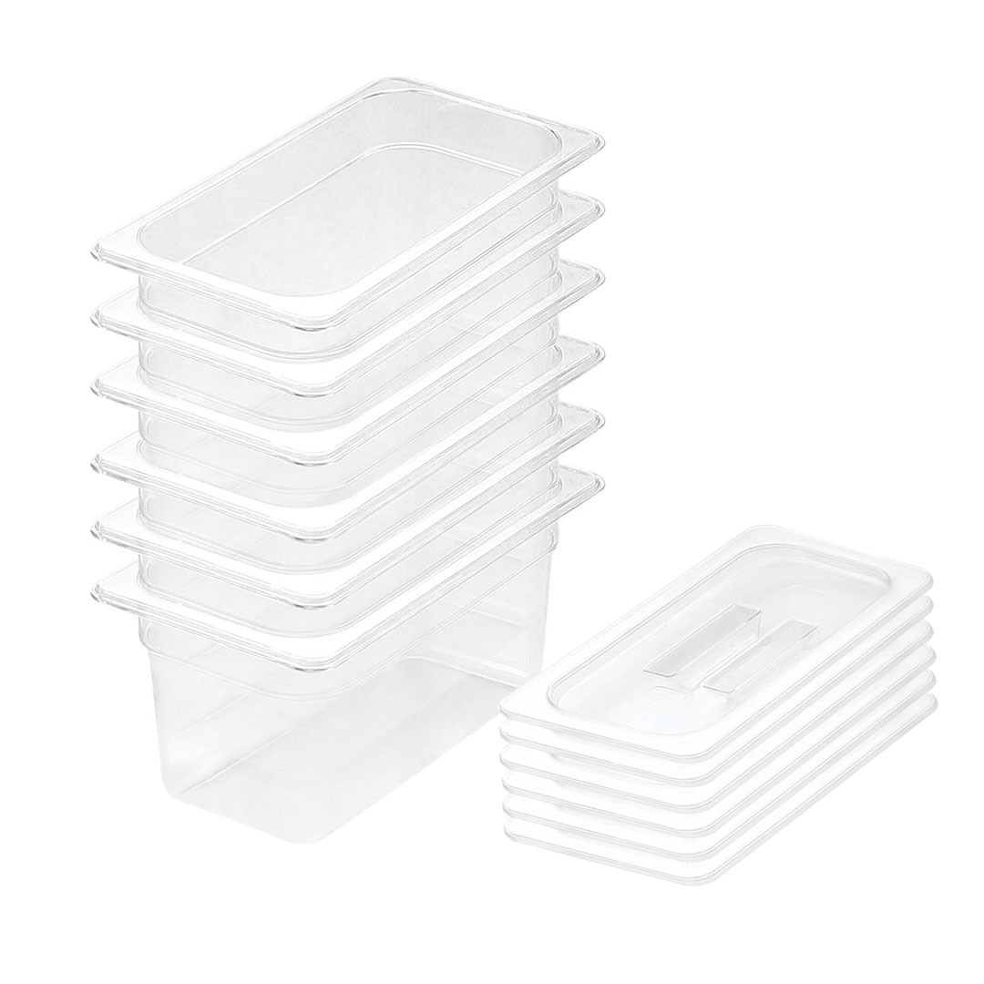 SOGA 150mm Clear Gastronorm GN Pan 1/3 Food Tray Storage Bundle of 6 with Lid, , , , , ,  - AU DEPOT 1