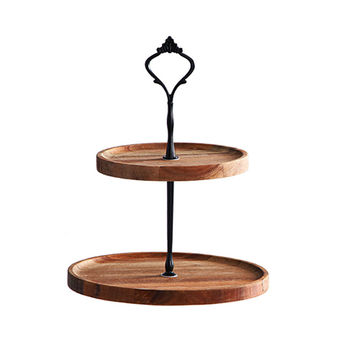 SOGA 15cm 2 Tier Brown Round Wooden Acacia Dessert Tray Cake Snacks Cupcake Stand Buffet Serving Countertop Decor, , , , , ,  - AU DEPOT 1