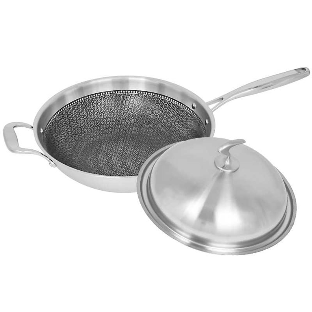 SOGA 18/10 Stainless Steel Fry Pan 34cm Frying Pan Top Grade Textured Non Stick Interior Skillet with Helper Handle and Lid, , , , , ,  - AU DEPOT 3