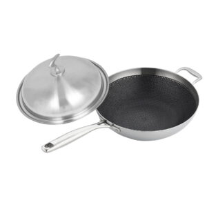 SOGA 1810 Stainless Steel Fry Pan 34cm Frying Pan Top Grade Textured Non Stick Interior Skillet with Helper Handle and Lid frying pans TRIFPS34 AU DEPOT - AU DEPOT