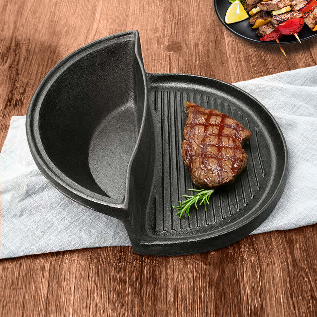 SOGA 2 in 1 Cast Iron Ribbed Fry Pan Skillet Griddle BBQ and Steamboat Hot Pot, , , , , ,  - AU DEPOT 2