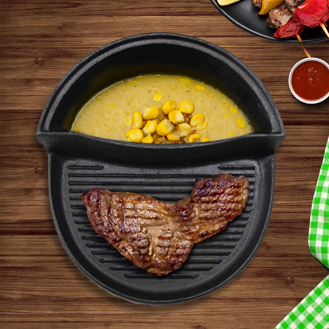 SOGA 2 in 1 Cast Iron Ribbed Fry Pan Skillet Griddle BBQ and Steamboat Hot Pot, , , , , ,  - AU DEPOT 4