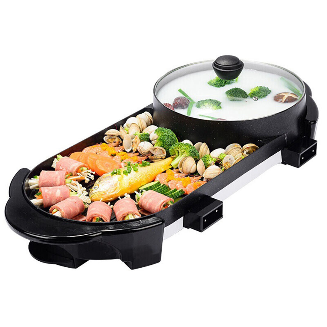 SOGA 2 in 1 Electric Non-Stick BBQ Teppanyaki Grill Plate Steamboat Hotpot 2-8 Person, , , , , ,  - AU DEPOT 2