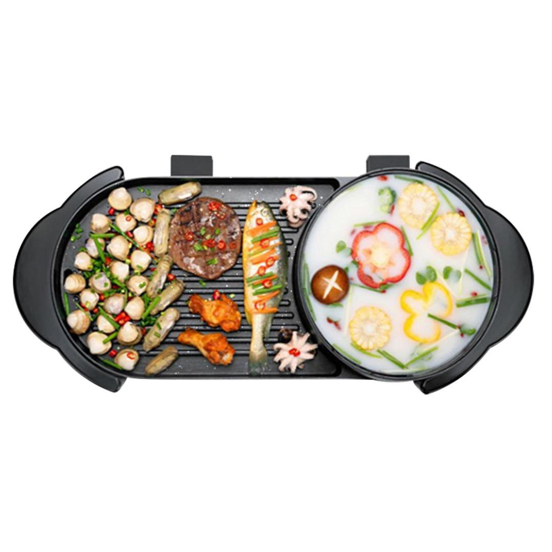 SOGA 2 in 1 Electric Non-Stick BBQ Teppanyaki Grill Plate Steamboat Hotpot 2-8 Person, , , , , ,  - AU DEPOT 1