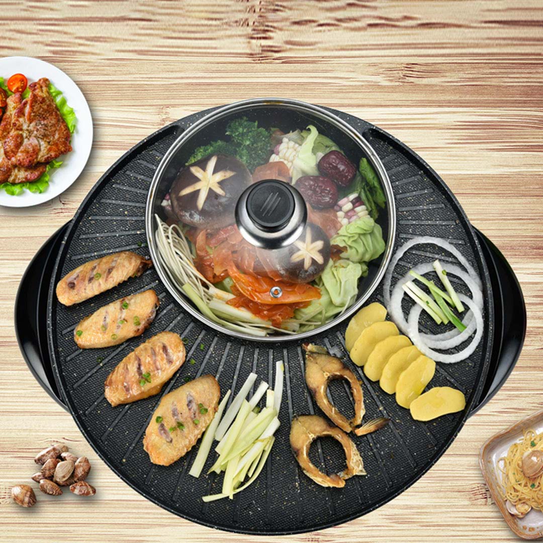 SOGA 2 in 1 Electric Stone Coated Teppanyaki Grill Plate Steamboat Hotpot 3-5 Person, , , , , ,  - AU DEPOT 7