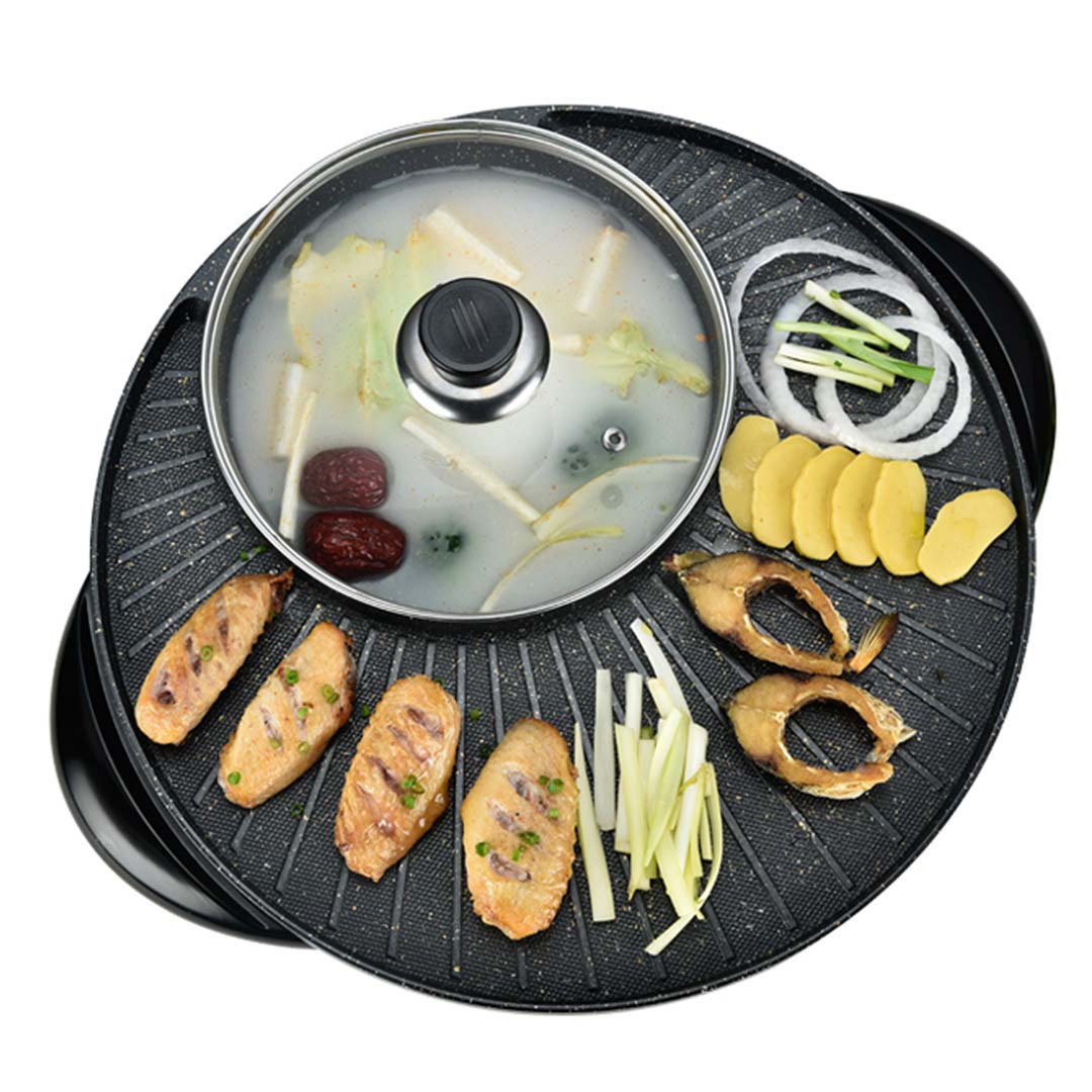 SOGA 2 in 1 Electric Stone Coated Teppanyaki Grill Plate Steamboat Hotpot 3-5 Person, , , , , ,  - AU DEPOT 1