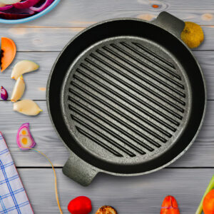 SOGA 26cm Round Ribbed Cast Iron Frying Pan Skillet Steak Sizzle Platter with Handle, Home & Living, Kitchen & Dining, Cookware, Frying Pans, ,  - AU DEPOT 2