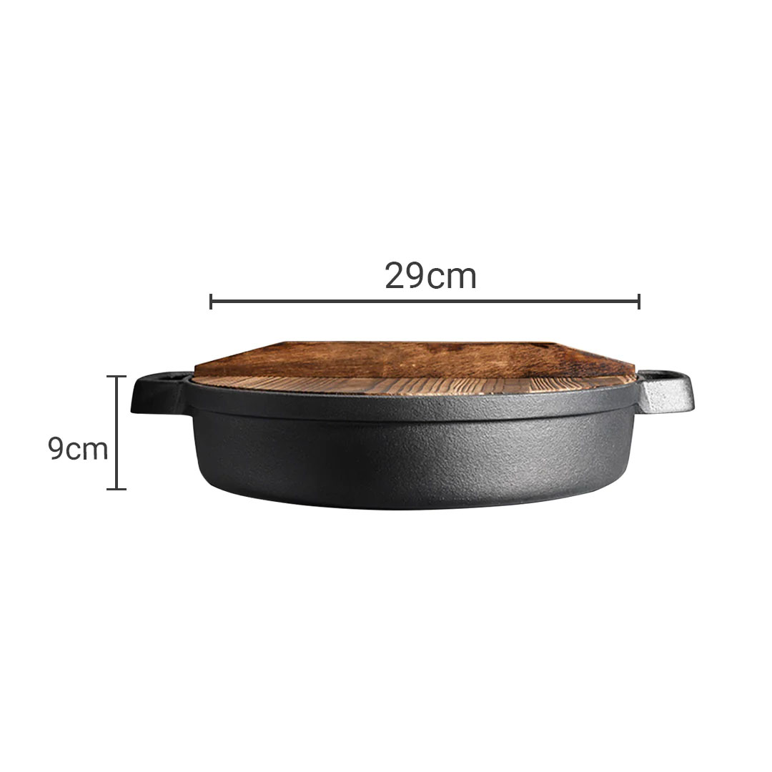 SOGA 29cm Round Cast Iron Pre-seasoned Deep Baking Pizza Frying Pan Skillet with Wooden Lid, , , , , ,  - AU DEPOT 6