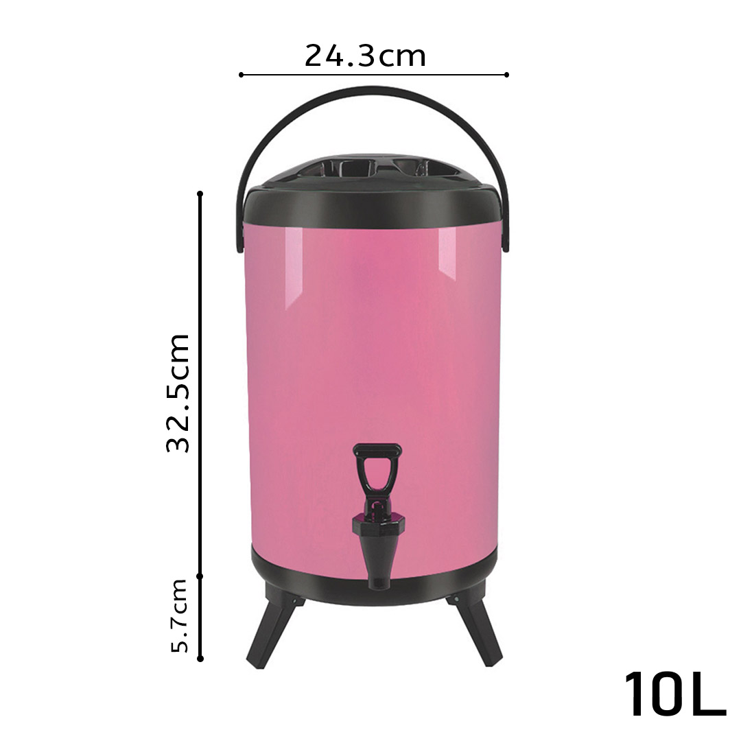 SOGA 2X 10L Stainless Steel Insulated Milk Tea Barrel Hot and Cold Beverage Dispenser Container with Faucet Pink, , , , , ,  - AU DEPOT 2