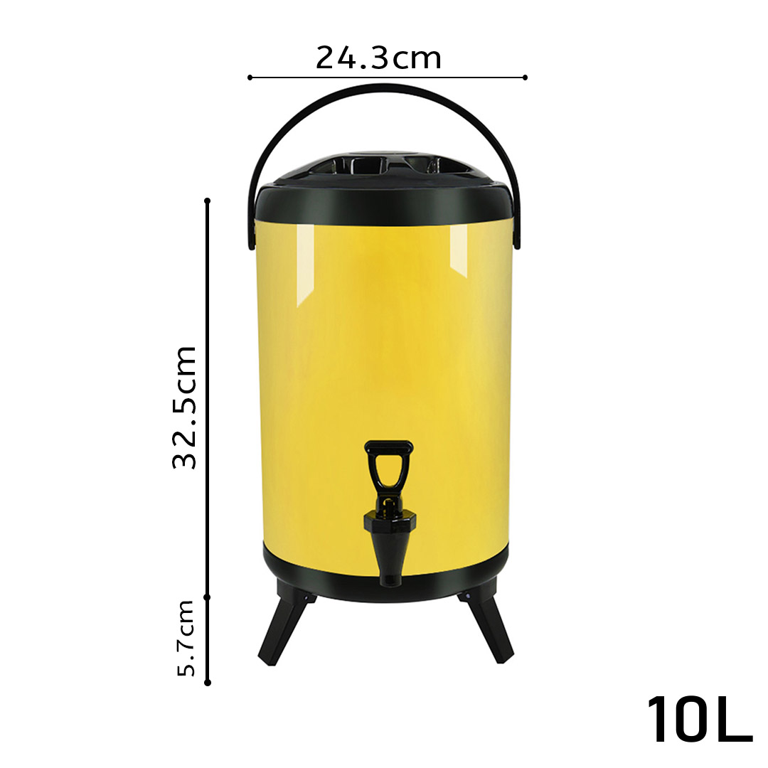 SOGA 2X 10L Stainless Steel Insulated Milk Tea Barrel Hot and Cold Beverage Dispenser Container with Faucet Yellow, , , , , ,  - AU DEPOT 2