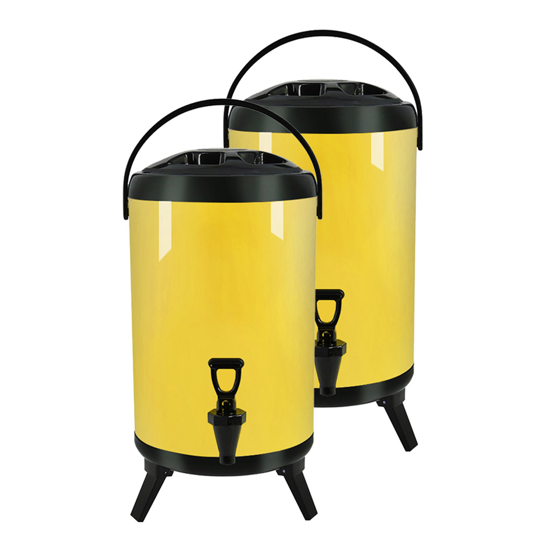 SOGA 2X 10L Stainless Steel Insulated Milk Tea Barrel Hot and Cold Beverage Dispenser Container with Faucet Yellow, , , , , ,  - AU DEPOT 1