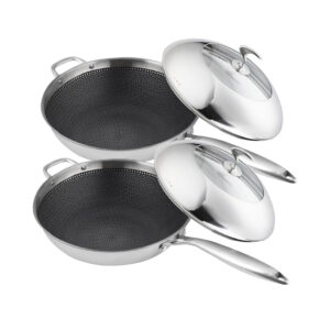 SOGA 2X 18/10 Stainless Steel Fry Pan 32cm Frying Pan Top Grade Non Stick Interior Skillet with Helper Handle and Lid, home & living, kitchen & dining, cookware, frying pans, ,  - AU DEPOT 1