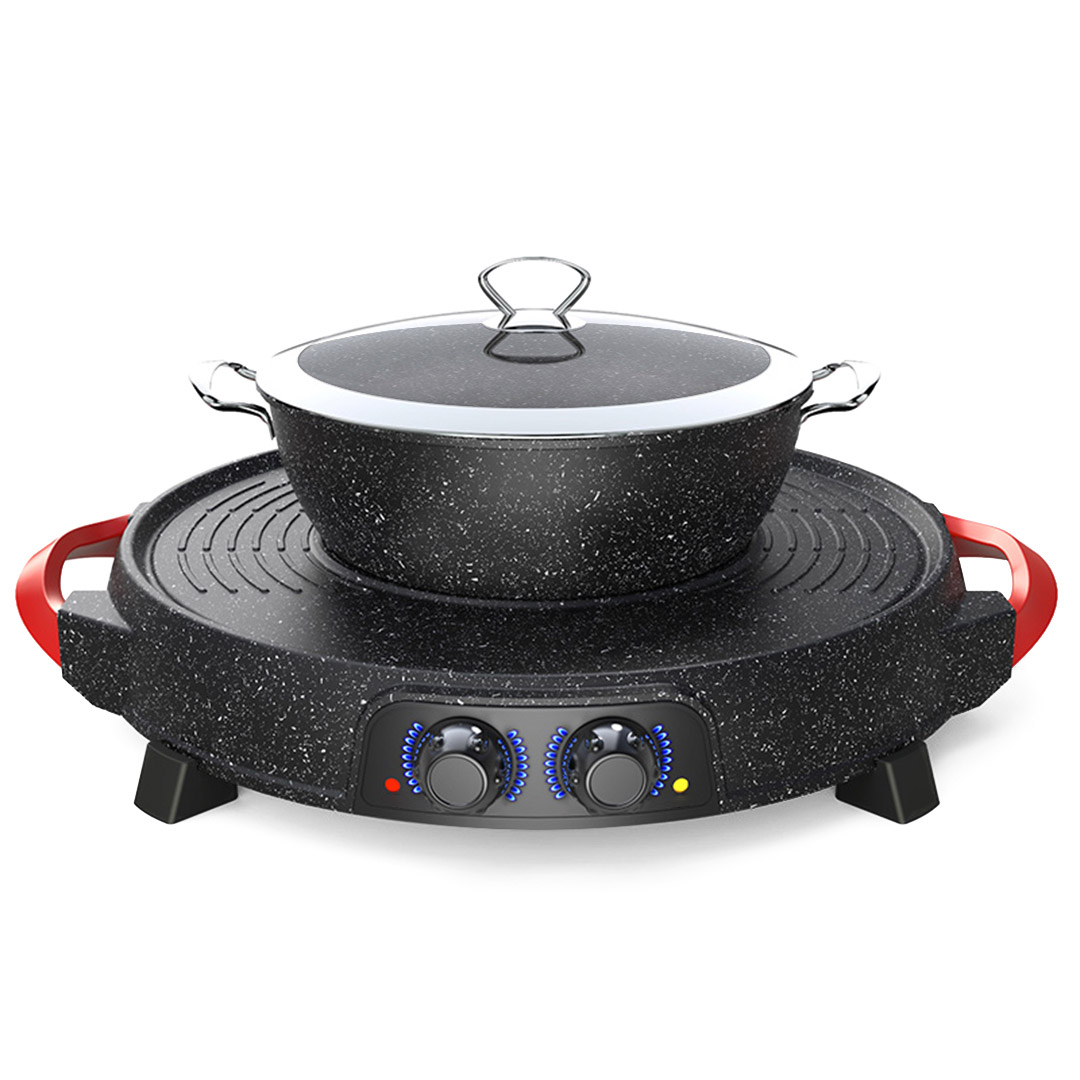 SOGA 2X 2 in 1 Electric Stone Coated Teppanyaki Grill Plate Steamboat Hotpot, , , , , ,  - AU DEPOT 2