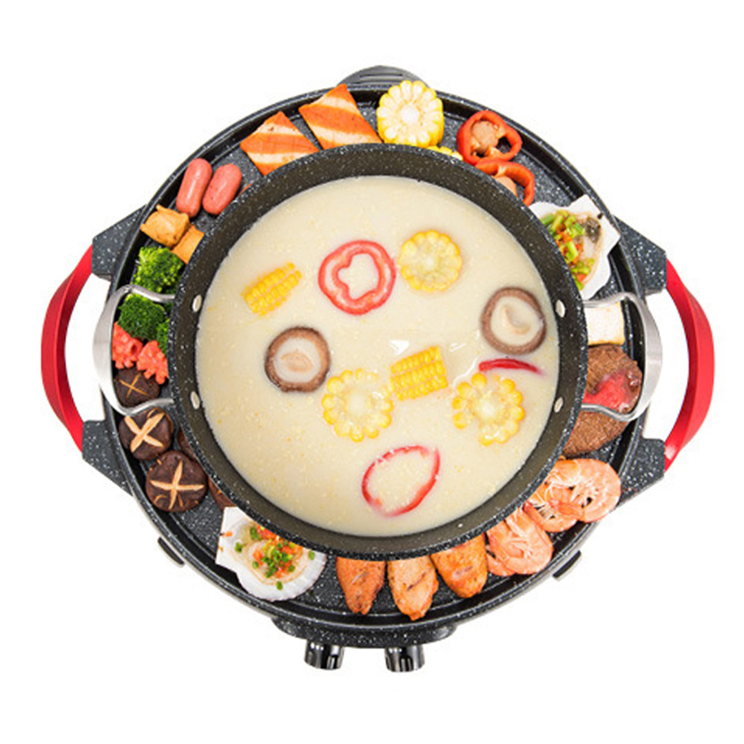 SOGA 2X 2 in 1 Electric Stone Coated Teppanyaki Grill Plate Steamboat Hotpot, , , , , ,  - AU DEPOT 3