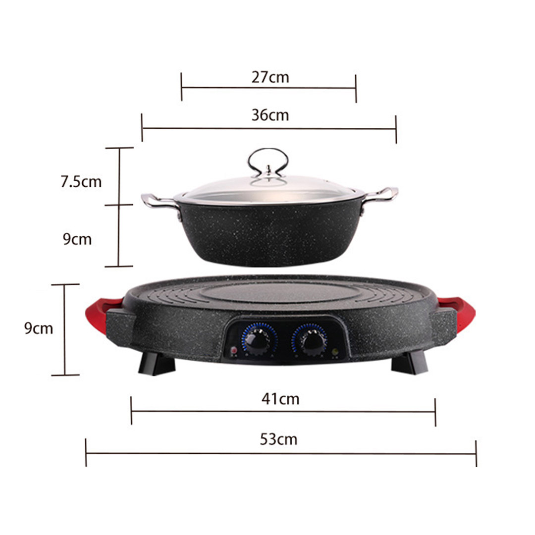 SOGA 2X 2 in 1 Electric Stone Coated Teppanyaki Grill Plate Steamboat Hotpot, , , , , ,  - AU DEPOT 4