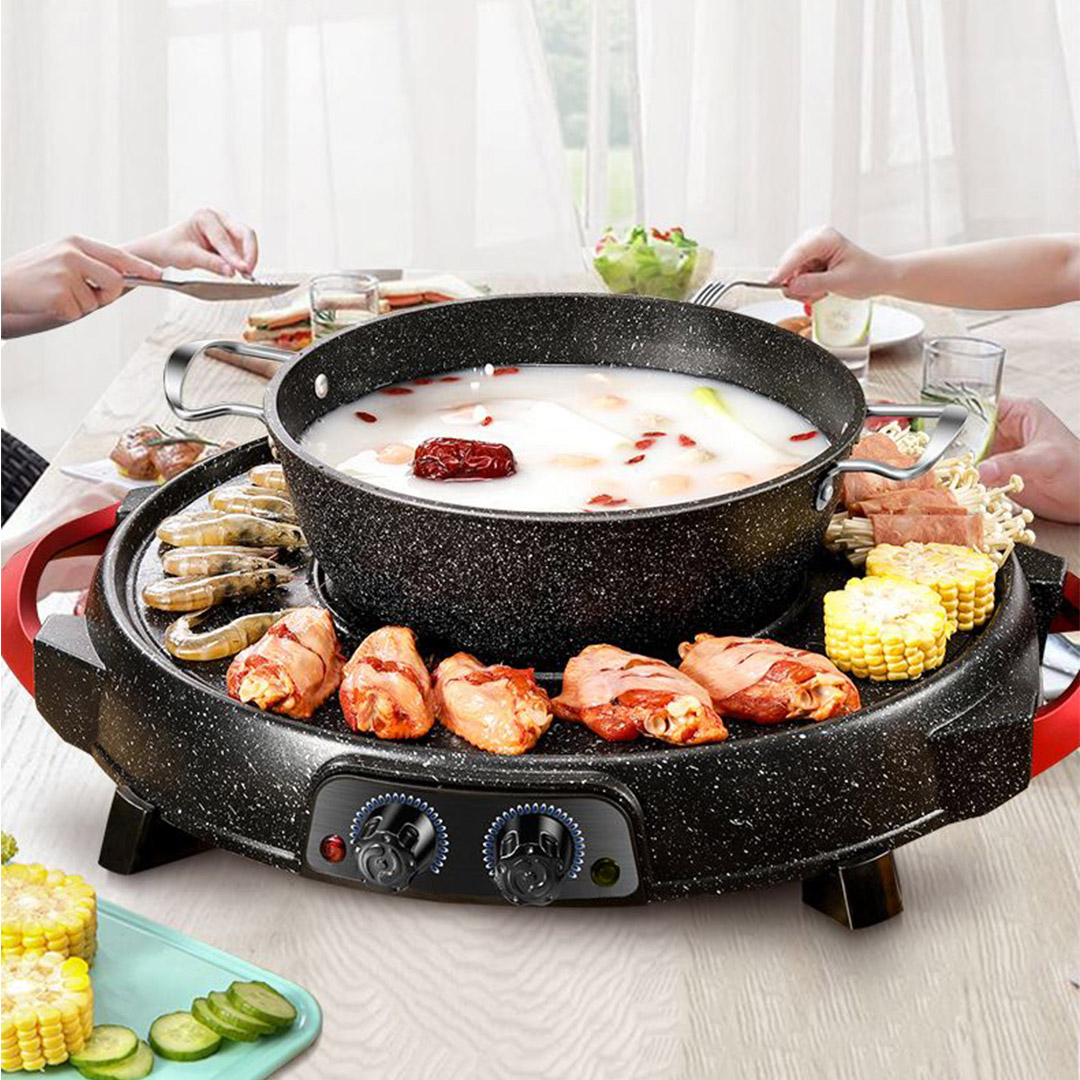 SOGA 2X 2 in 1 Electric Stone Coated Teppanyaki Grill Plate Steamboat Hotpot, , , , , ,  - AU DEPOT 5