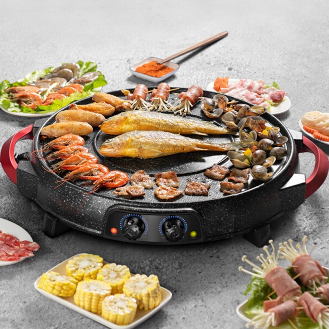 SOGA 2X 2 in 1 Electric Stone Coated Teppanyaki Grill Plate Steamboat Hotpot, , , , , ,  - AU DEPOT 6