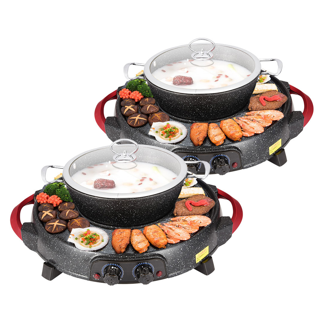 SOGA 2X 2 in 1 Electric Stone Coated Teppanyaki Grill Plate Steamboat Hotpot, , , , , ,  - AU DEPOT 1