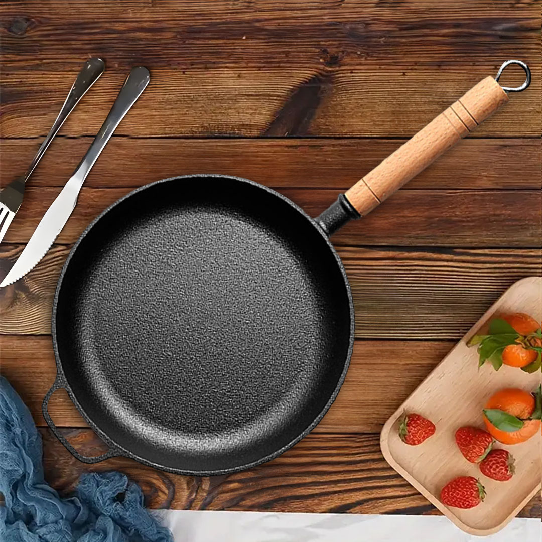 SOGA 2X 27cm Round Cast Iron Frying Pan Skillet Steak Sizzle Platter with Helper Handle, , , , , ,  - AU DEPOT 2