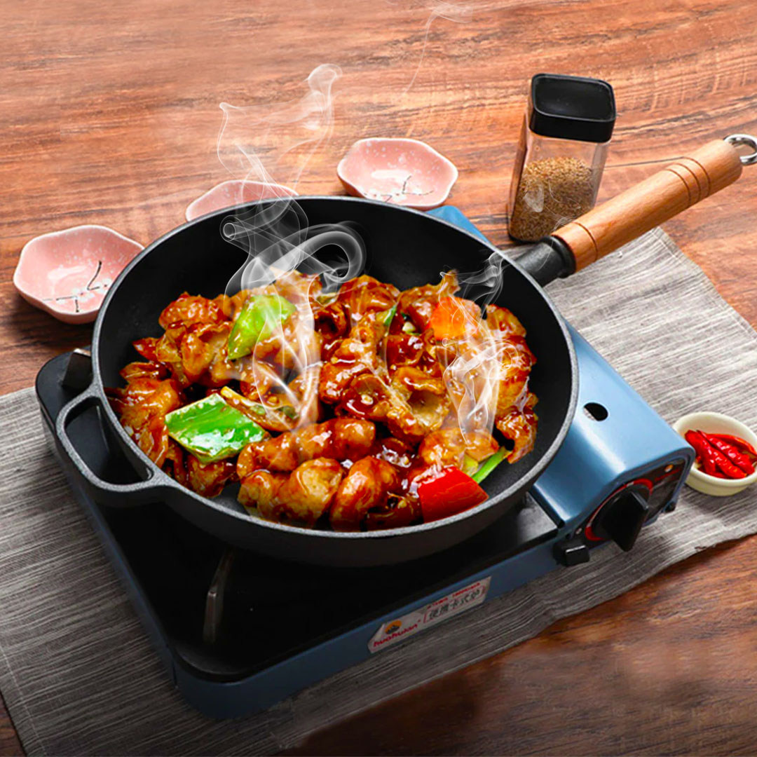 SOGA 2X 27cm Round Cast Iron Frying Pan Skillet Steak Sizzle Platter with Helper Handle, , , , , ,  - AU DEPOT 3