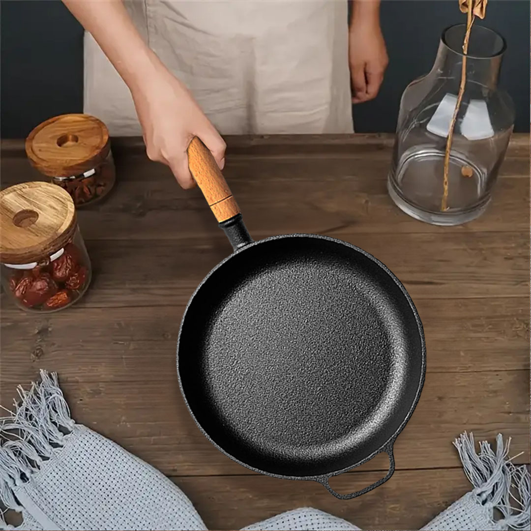 SOGA 2X 27cm Round Cast Iron Frying Pan Skillet Steak Sizzle Platter with Helper Handle, , , , , ,  - AU DEPOT 6