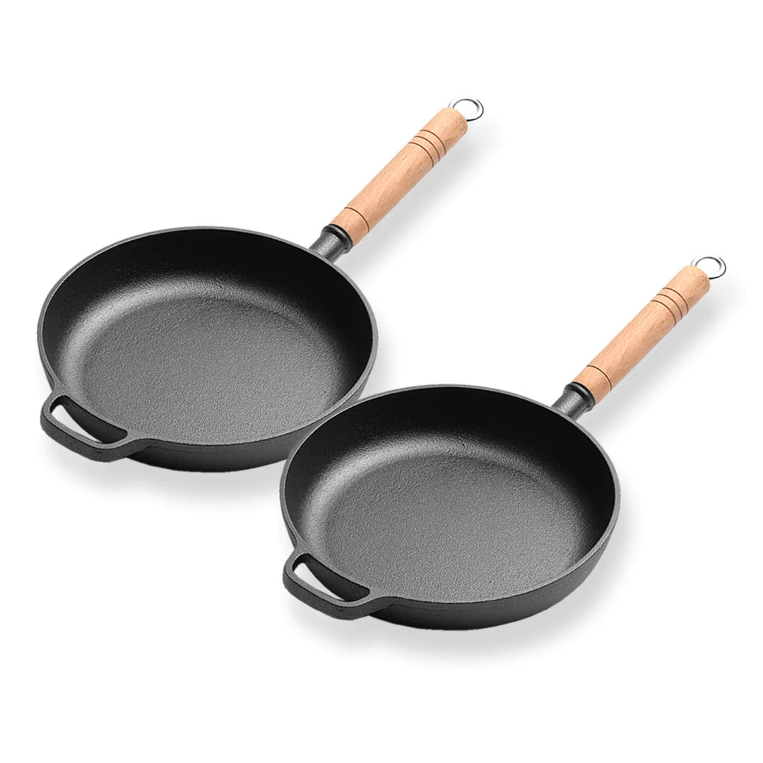 SOGA 2X 27cm Round Cast Iron Frying Pan Skillet Steak Sizzle Platter with Helper Handle, , , , , ,  - AU DEPOT 1