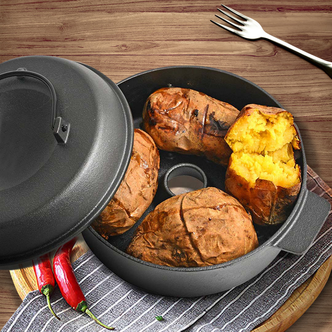 SOGA 2X 28cm Cast Iron Dutch Oven Pre-Seasoned Camping Stew Pot with Lid, , , , , ,  - AU DEPOT 4