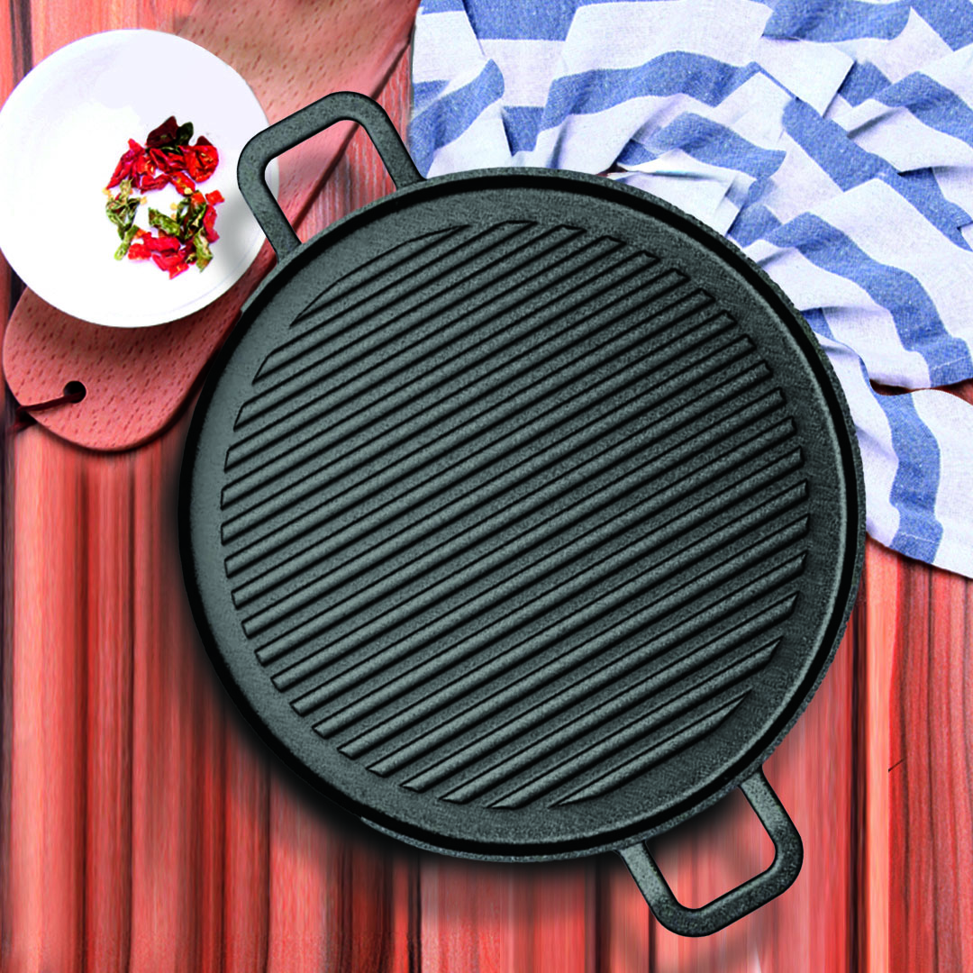 SOGA 2X 28cm Ribbed Cast Iron Frying Pan Skillet Coating Steak Sizzle Platter, , , , , ,  - AU DEPOT 2