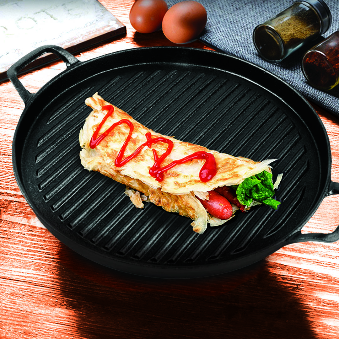 SOGA 2X 28cm Ribbed Cast Iron Frying Pan Skillet Coating Steak Sizzle Platter, , , , , ,  - AU DEPOT 3