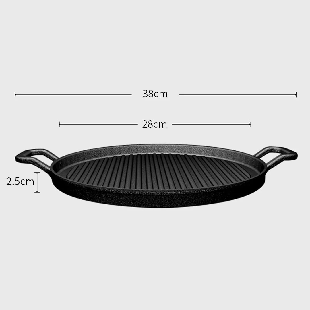 SOGA 2X 28cm Ribbed Cast Iron Frying Pan Skillet Coating Steak Sizzle Platter, , , , , ,  - AU DEPOT 6