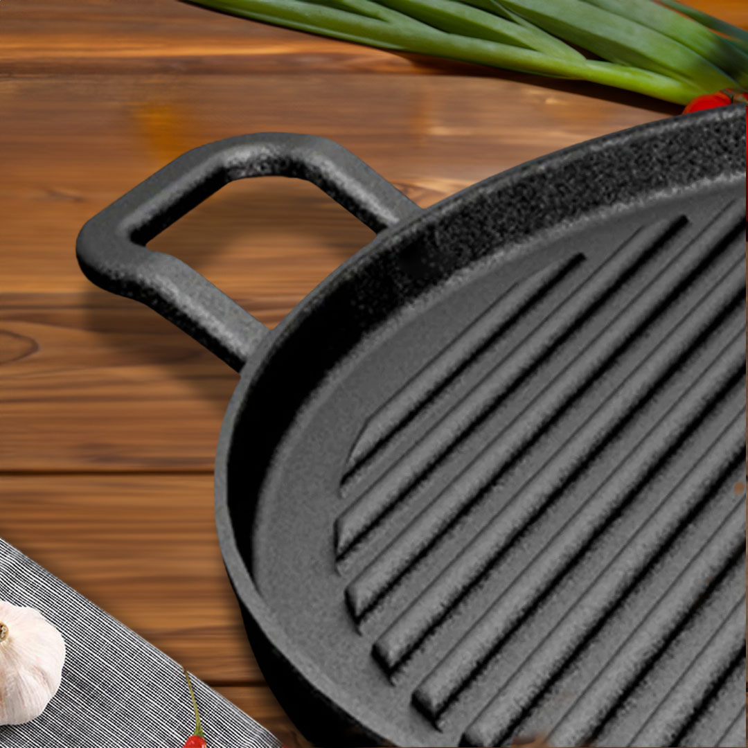 SOGA 2X 28cm Ribbed Cast Iron Frying Pan Skillet Coating Steak Sizzle Platter, , , , , ,  - AU DEPOT 8