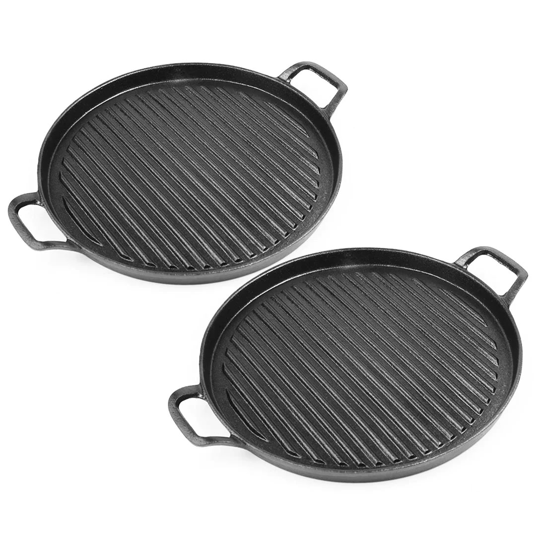 SOGA 2X 28cm Ribbed Cast Iron Frying Pan Skillet Coating Steak Sizzle Platter, , , , , ,  - AU DEPOT 1