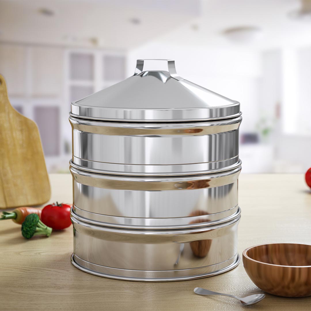 SOGA 2X 3 Tier Stainless Steel Steamers With Lid Work inside of Basket Pot Steamers 28cm, , , , , ,  - AU DEPOT 5