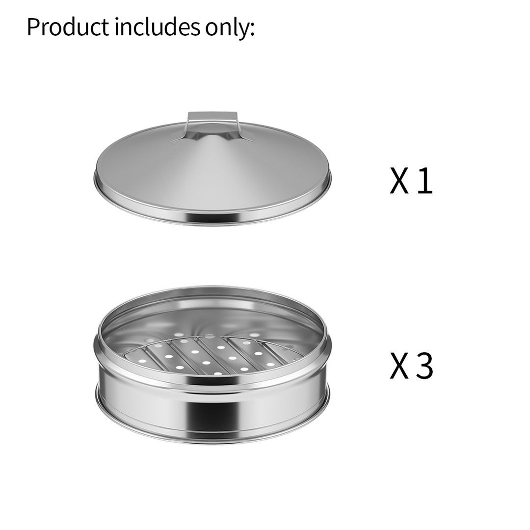 SOGA 2X 3 Tier Stainless Steel Steamers With Lid Work inside of Basket Pot Steamers 28cm, , , , , ,  - AU DEPOT 7