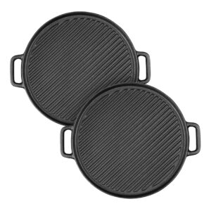 SOGA 2X 30cm Round Cast Iron Ribbed BBQ Pan Skillet Steak Sizzle Platter with Handle, Home & Living, Kitchen & Dining, Cookware, Frying Pans, ,  - AU DEPOT 1