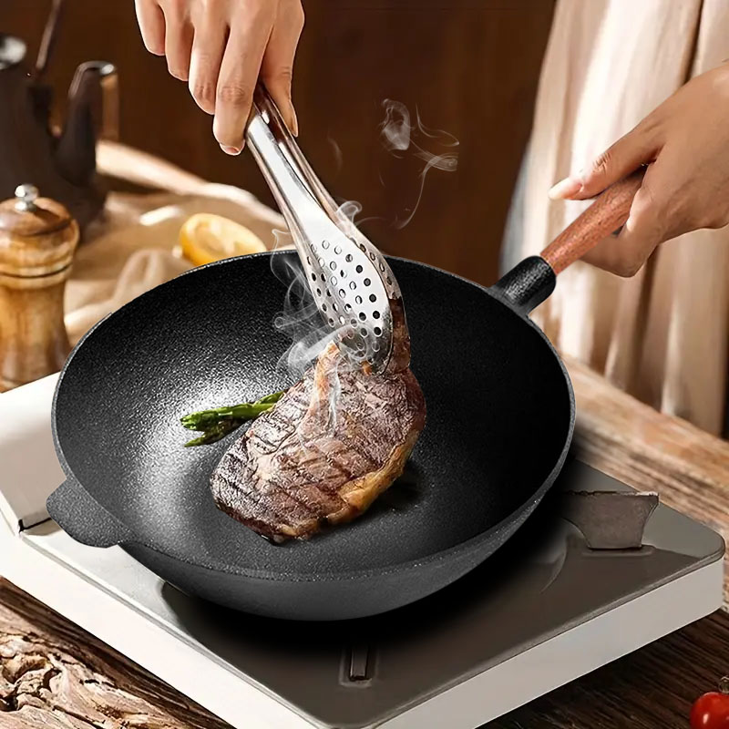 SOGA 2X 31cm Commercial Cast Iron Wok Round Bottom FryPan Home Cooking Skillet, , , , , ,  - AU DEPOT 3