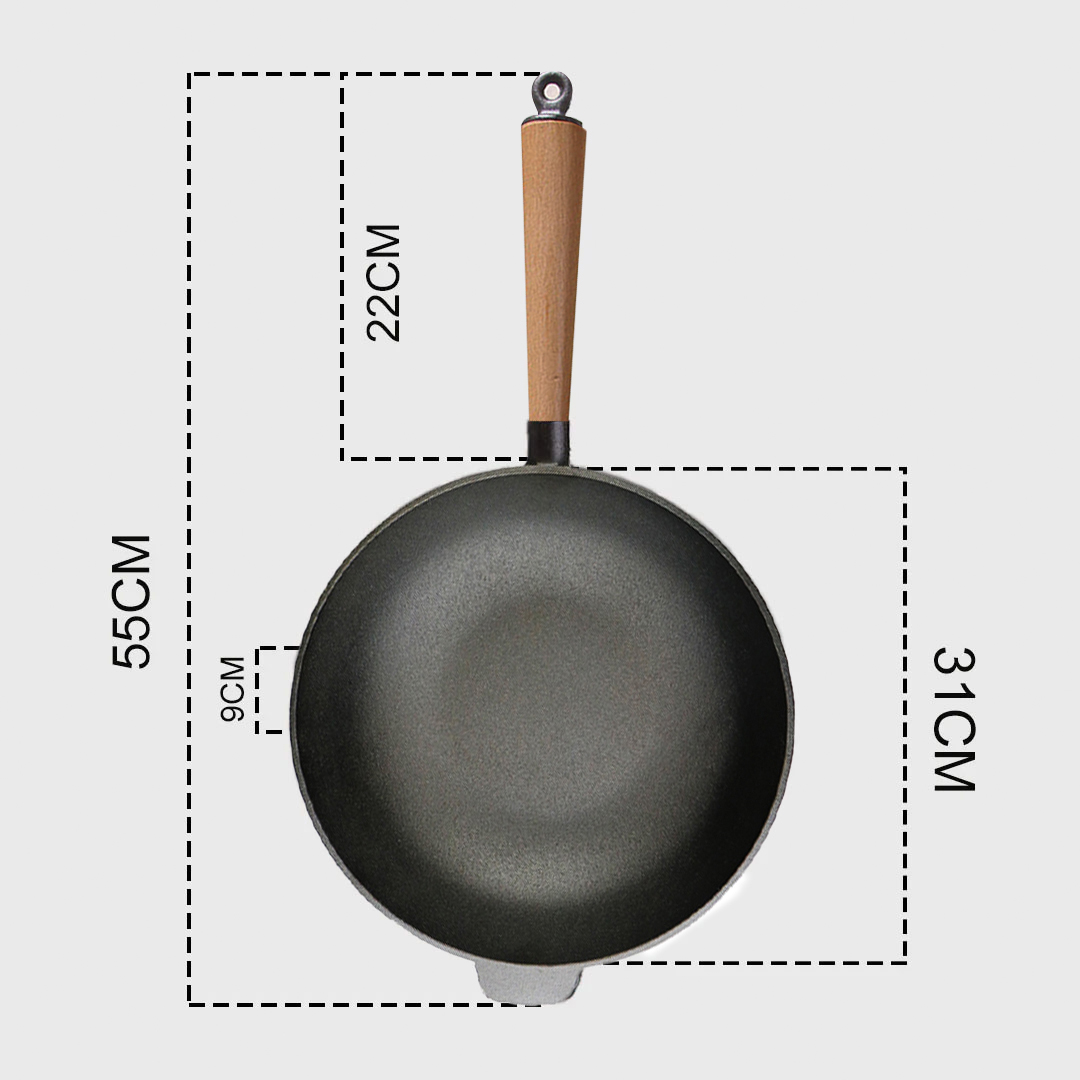 SOGA 2X 31cm Commercial Cast Iron Wok Round Bottom FryPan Home Cooking Skillet, , , , , ,  - AU DEPOT 8