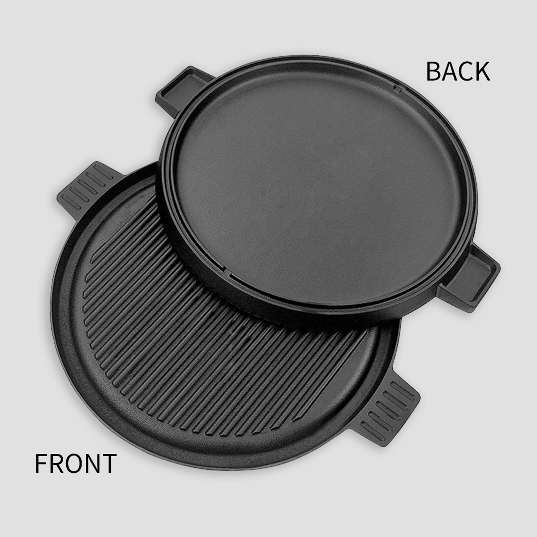 SOGA 2X 43cm Round Ribbed Cast Iron Frying Pan Skillet Steak Sizzle Platter with Handle, , , , , ,  - AU DEPOT 6