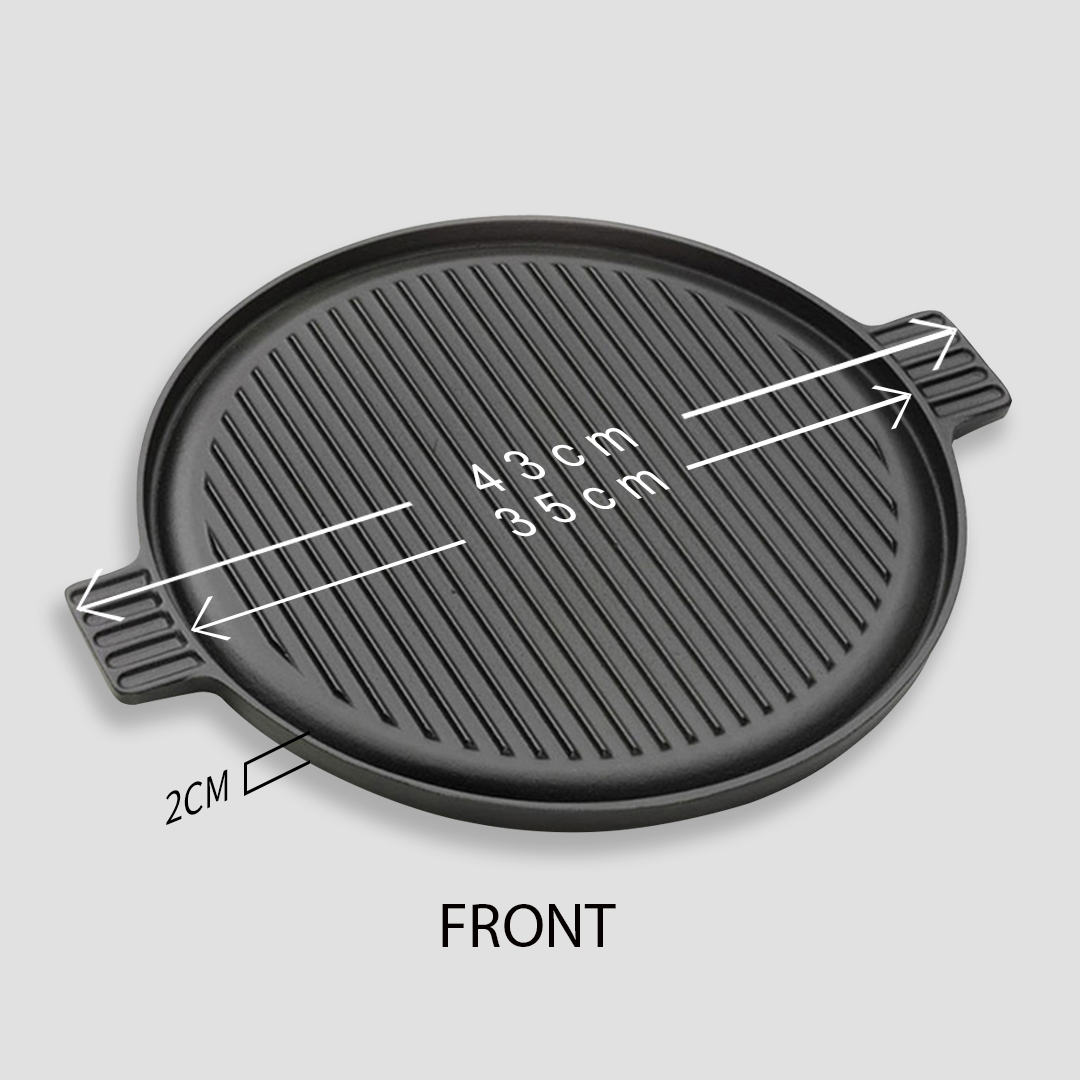 SOGA 2X 43cm Round Ribbed Cast Iron Frying Pan Skillet Steak Sizzle Platter with Handle, , , , , ,  - AU DEPOT 7