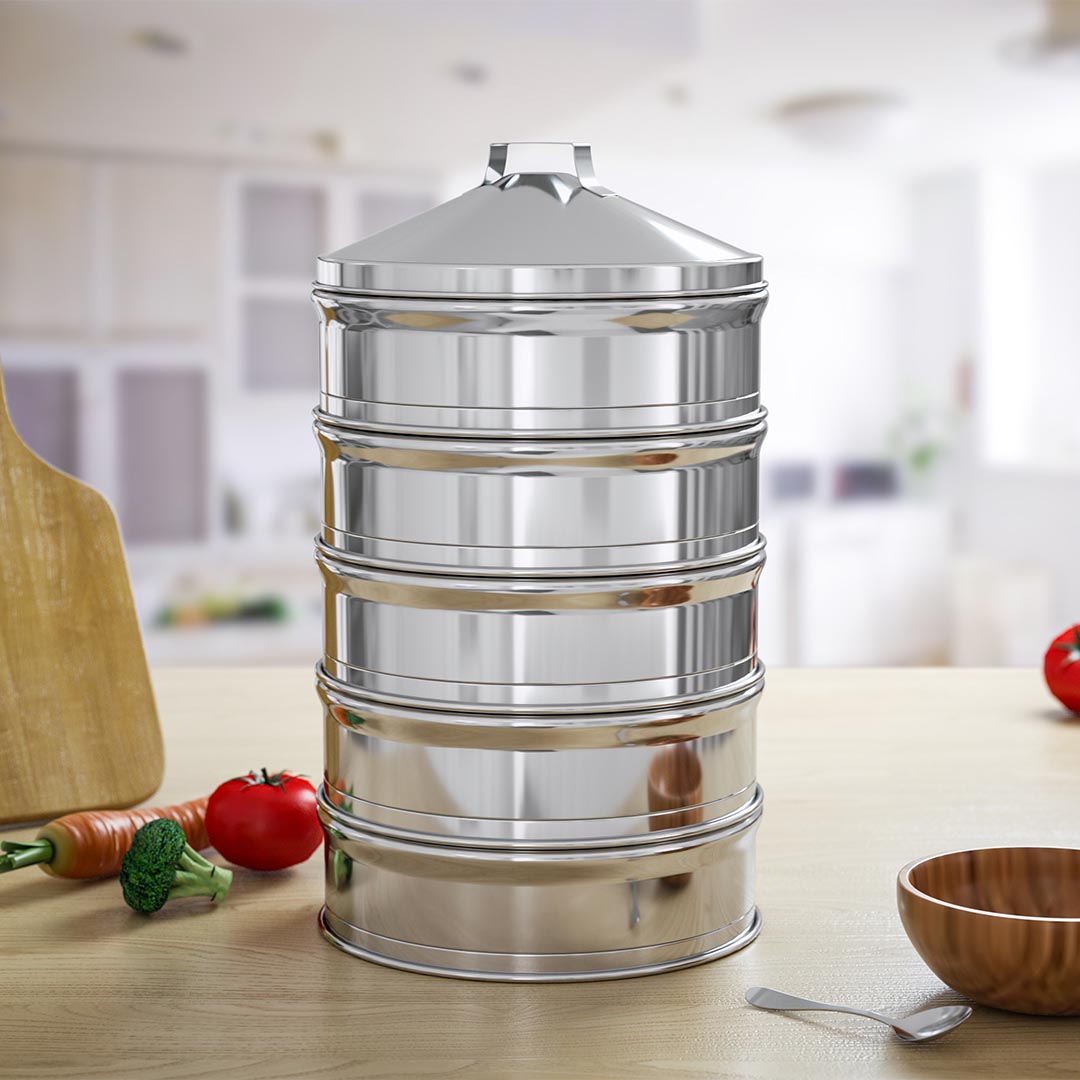 SOGA 2X 5 Tier Stainless Steel Steamers With Lid Work inside of Basket Pot Steamers 22cm, , , , , ,  - AU DEPOT 5