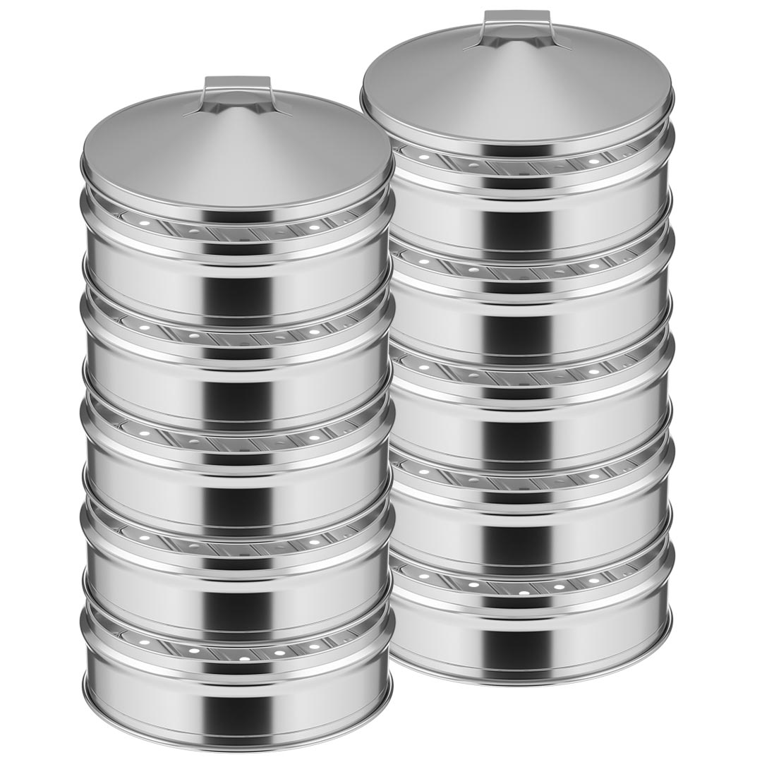 SOGA 2X 5 Tier Stainless Steel Steamers With Lid Work inside of Basket Pot Steamers 22cm, , , , , ,  - AU DEPOT 1