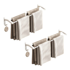 SOGA 2X 52cm White Wall-Mounted Double Pole Towel Holder Bathroom Organiser Rail Hanger with Hooks, Home, Bathroom, Bathroom Accessories, Bathroom Storage, ,  - AU DEPOT 1