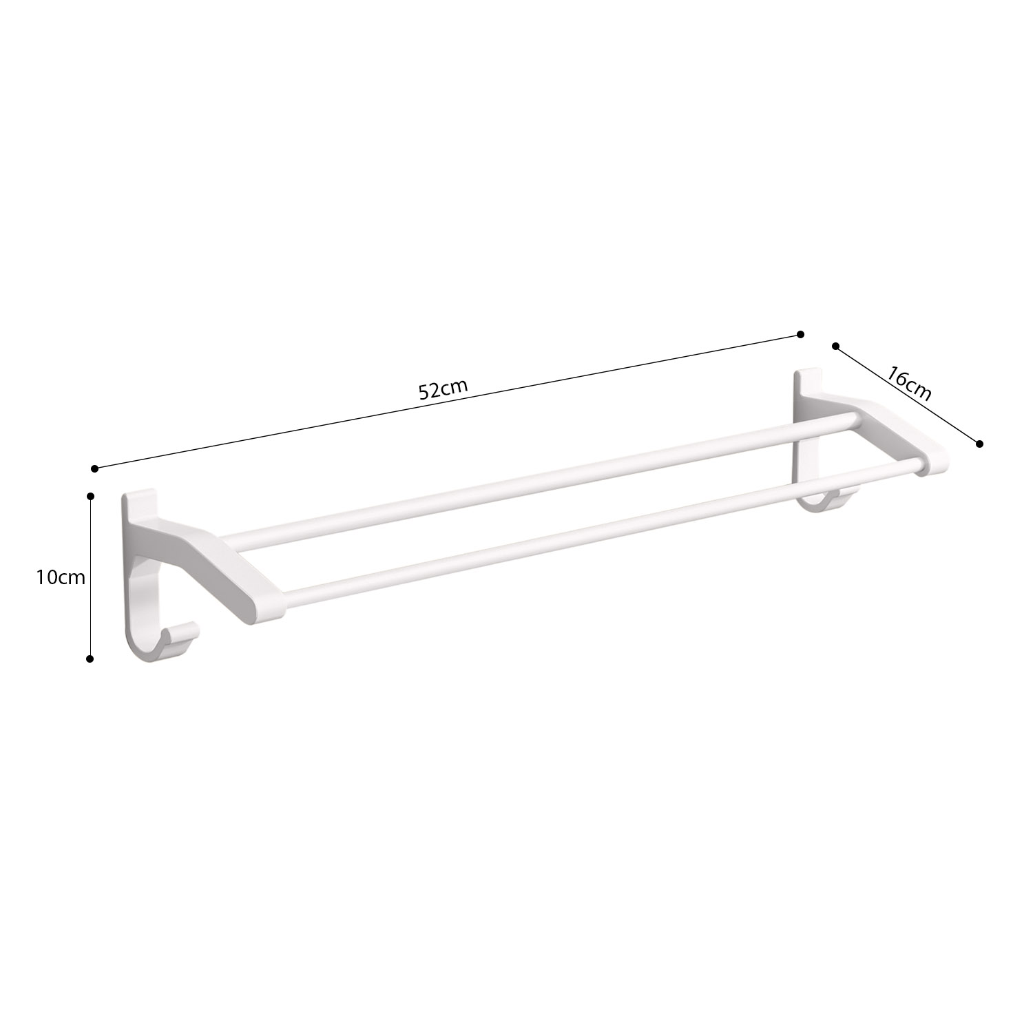 SOGA 2X 52cm White Wall-Mounted Double Pole Towel Holder Bathroom Organiser Rail Hanger with Hooks, , , , , ,  - AU DEPOT 6