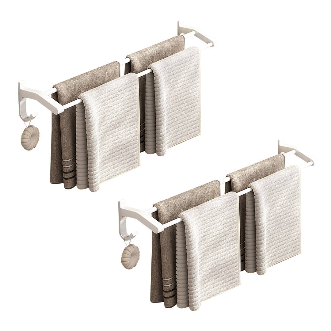 SOGA 2X 52cm White Wall-Mounted Double Pole Towel Holder Bathroom Organiser Rail Hanger with Hooks, , , , , ,  - AU DEPOT 1