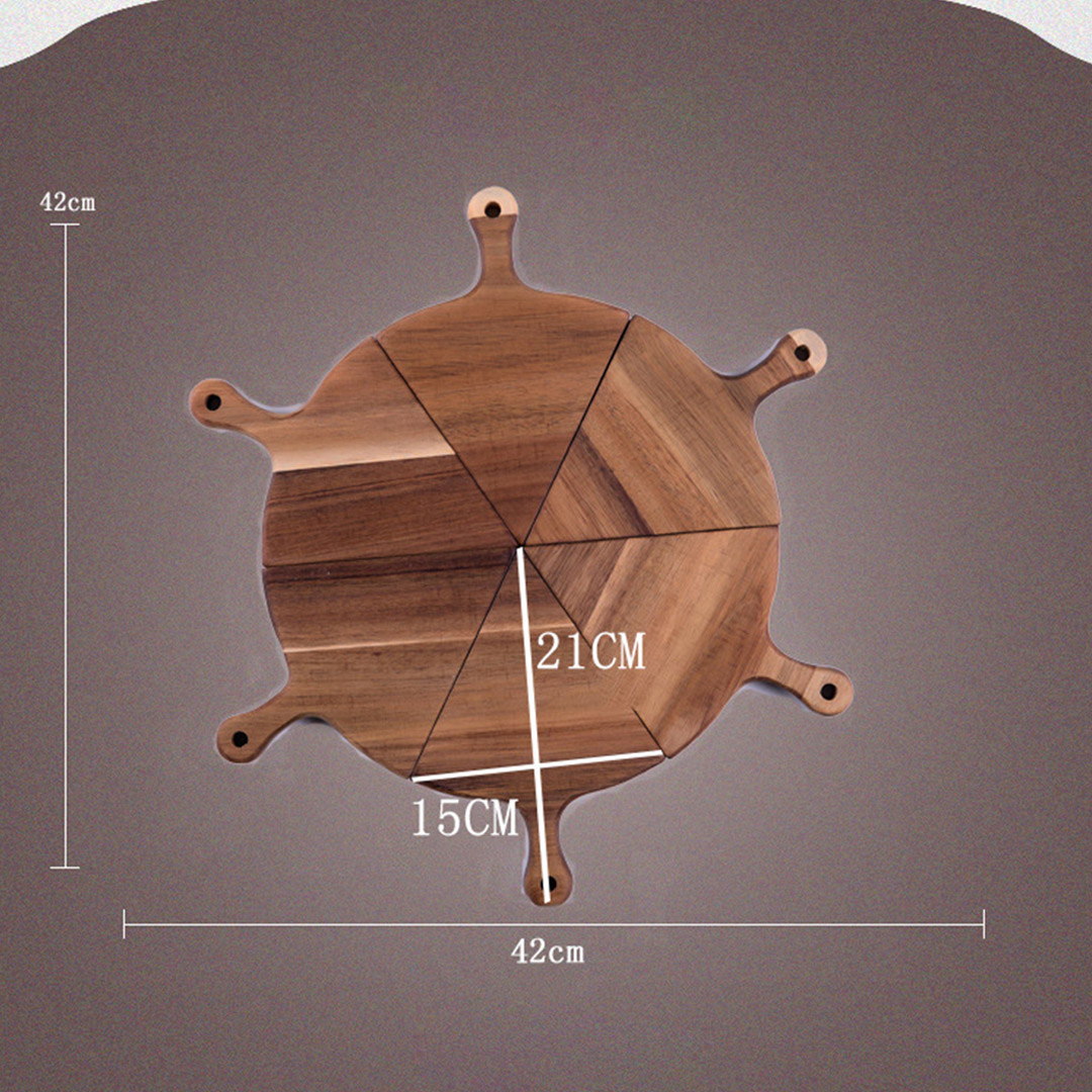 SOGA 2X 6 pcs Brown Round Divisible Wood Pizza Server Food Plate Board Pizza Paddle Cutting Board Home Decor, , , , , ,  - AU DEPOT 2