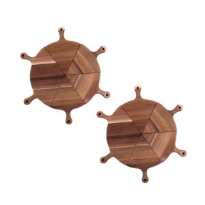 SOGA 2X 6 pcs Brown Round Divisible Wood Pizza Server Food Plate Board Pizza Paddle Cutting Board Home Decor Servingware Platter WodE588X2 AU DEPOT - AU DEPOT