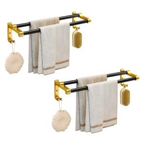 SOGA 2X 61cm Wall-Mounted Double Pole Towel Holder Bathroom Organiser Rail Hanger with Hooks, Home, Bathroom, Bathroom Accessories, Bathroom Storage, ,  - AU DEPOT 1